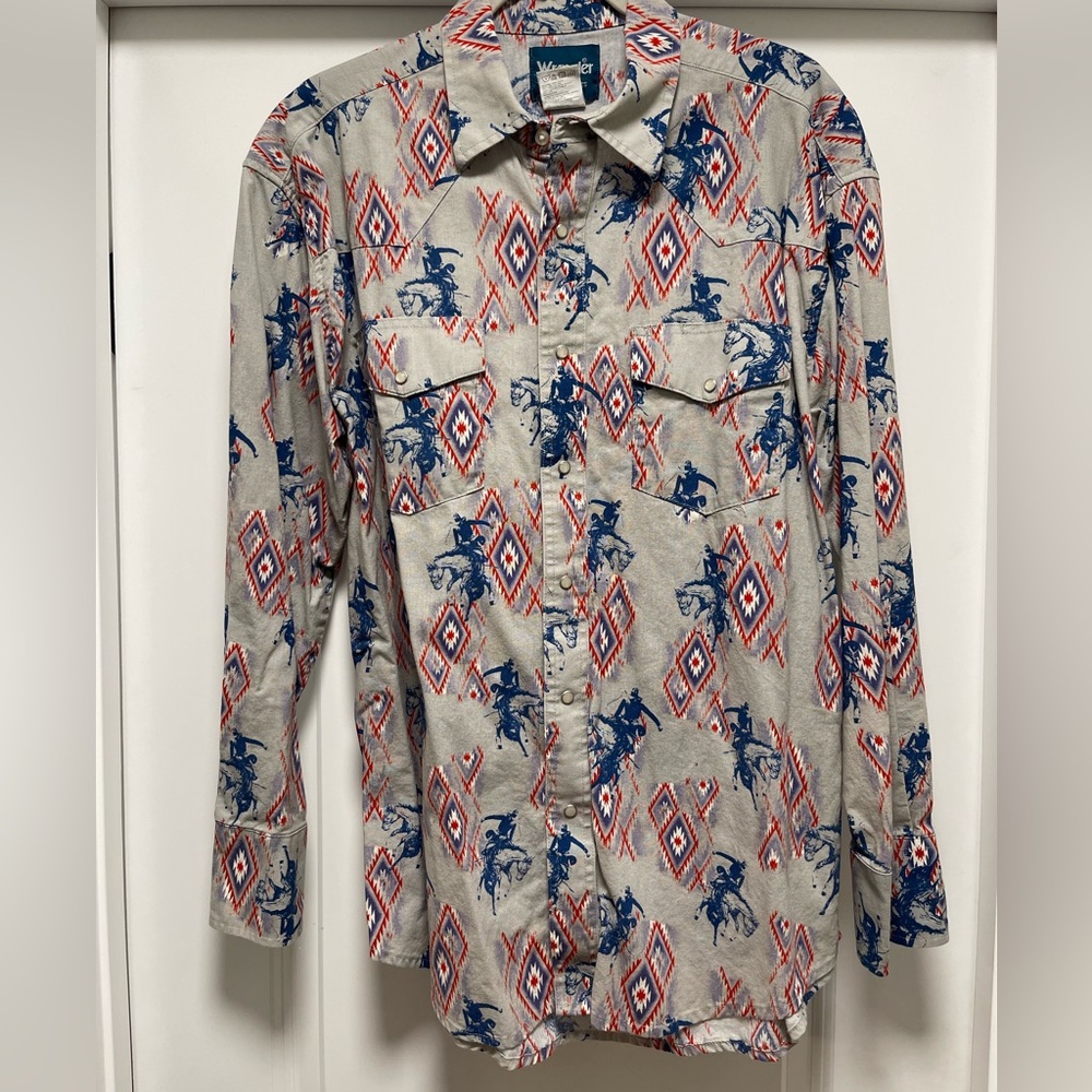 Wrangler western print pearl snap dress shirt
